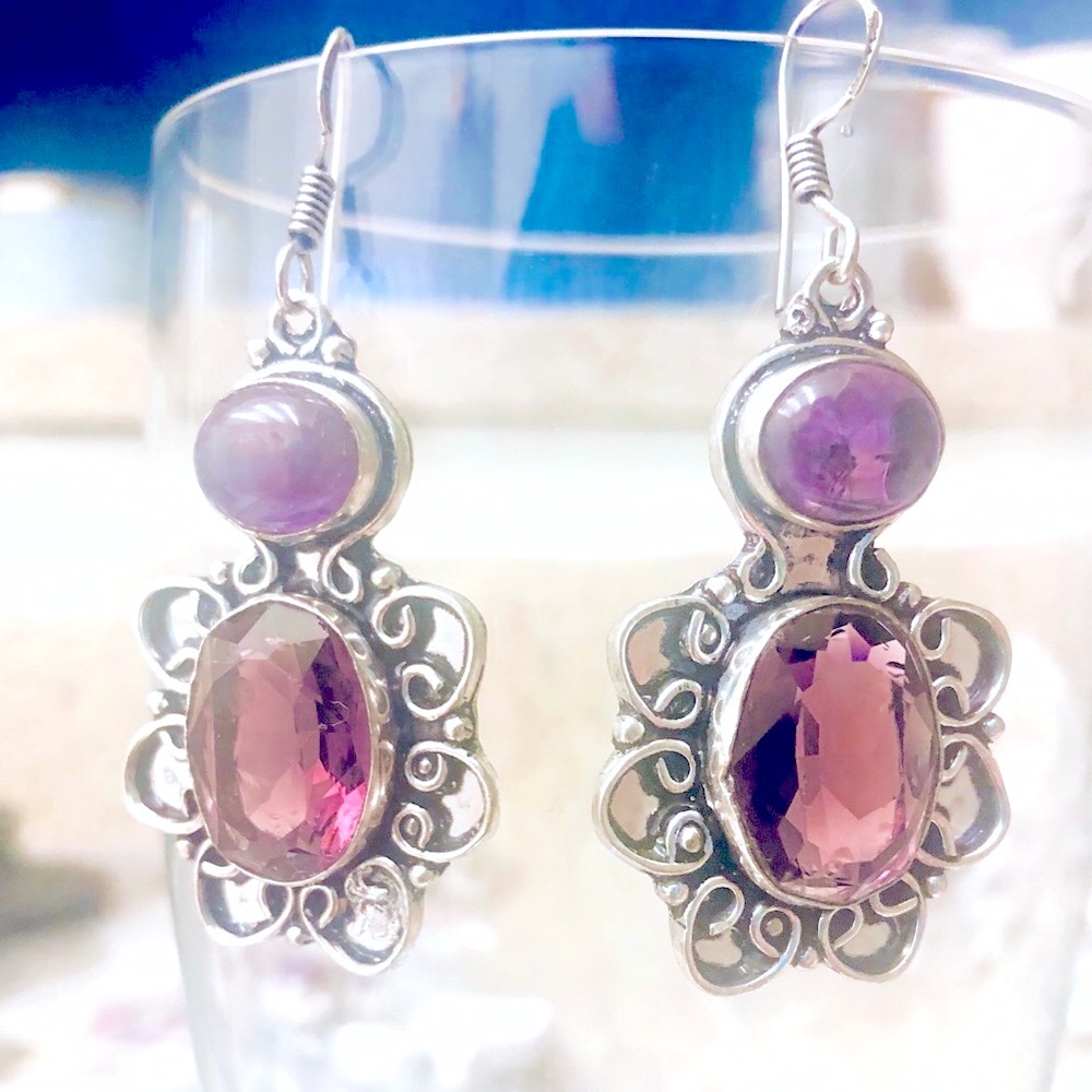Sterling Silver Amethyst & Purple Stained Glass